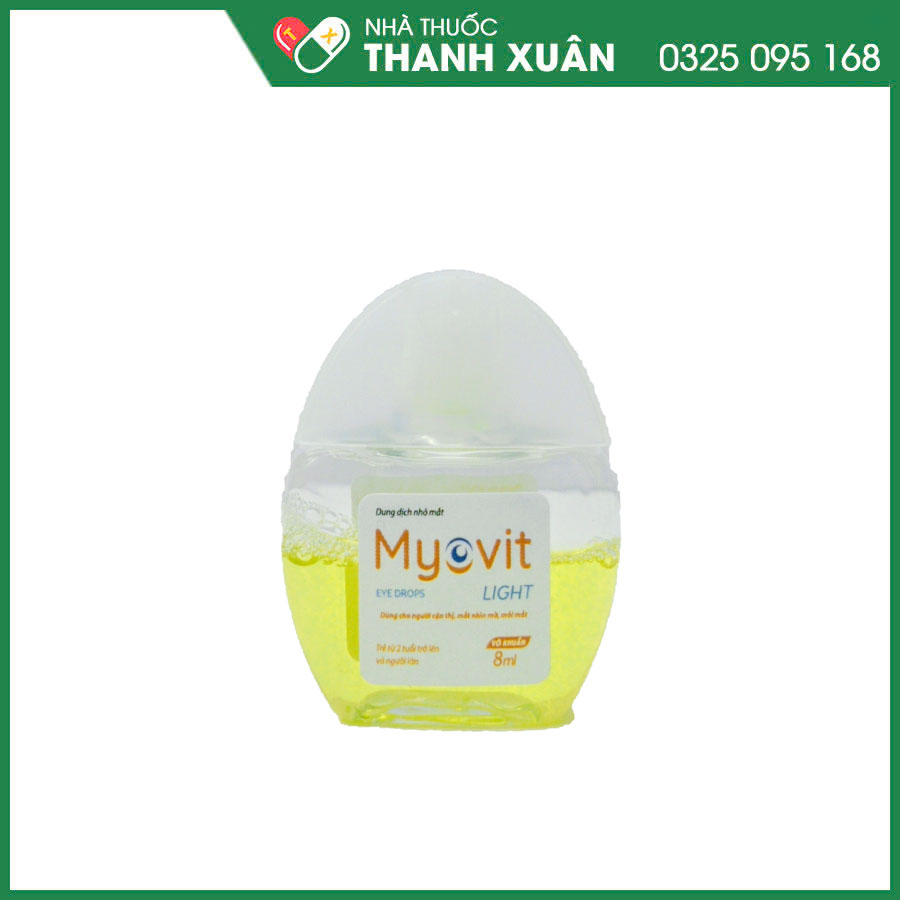 Dung dịch nhỏ mắt Myovit Light giúp làm sạch, dưỡng ẩm, hỗ trợ kháng khuẩn, giảm khô mắt, mỏi mắt và phòng ngừa các bệnh lý về mắt